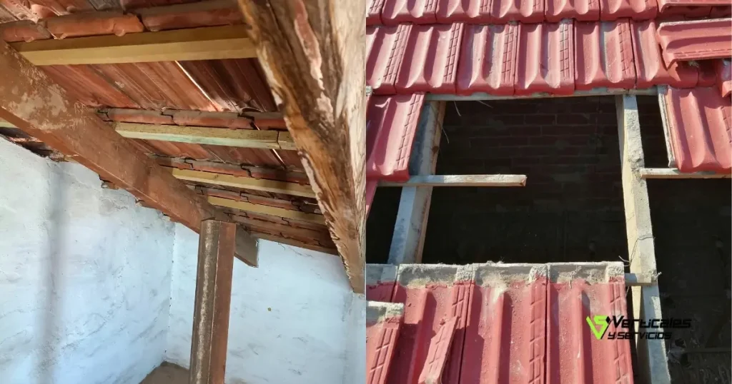 Distintos indicios que hacen evidente que se necesita reparar un tejado de tejas.